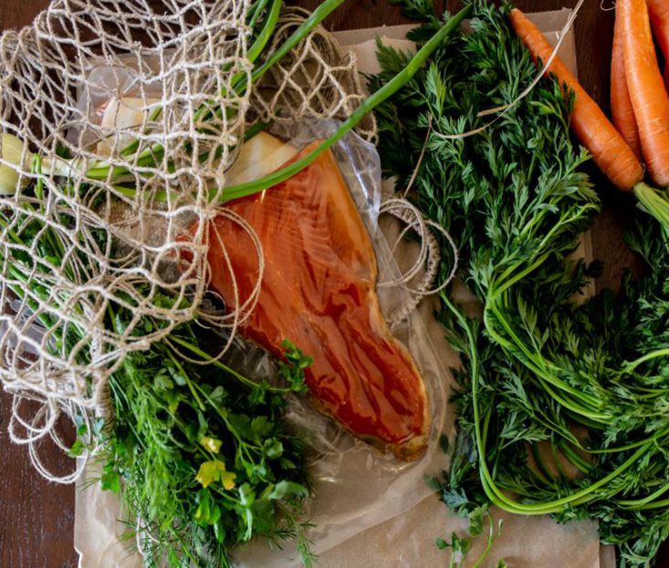Cold-smoked trout fillet in a piece