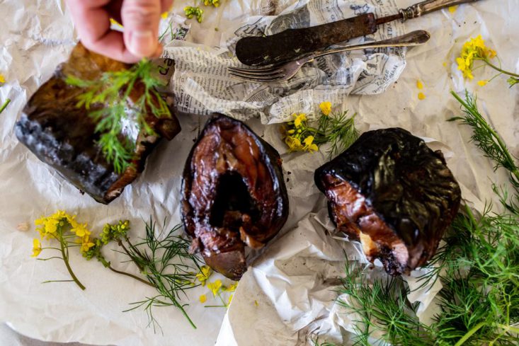 Smoked sturgeon steaks